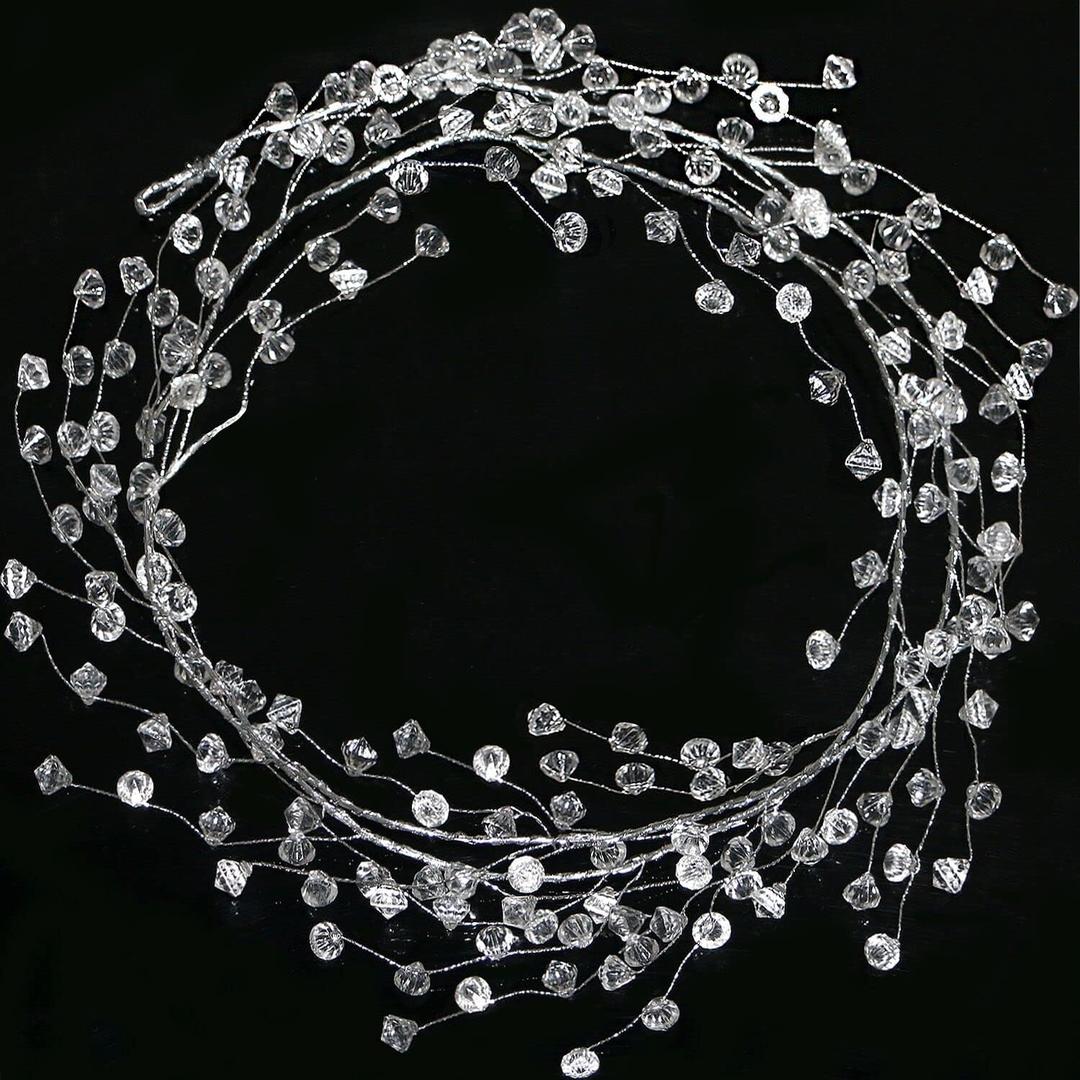 Jishi Christmas Garland 20 FT Crystal Diamond Ice Wire Clear Bead Garland for Christmas Tree Decorations Indoor Winter Wonderland Home Decor for Living Room Bedroom Fireplace Mantle Mantel, Wreath DIY