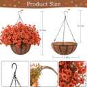 Hananona 24 Pcs Artficial Outdoor Flowers with Hanging Baskets, Orange Fall mums 2 Pack Hanging Planter with Outdoor Fall Flowers for Autumn Porch Garden and Home Patio Yard Decor (2, Orange)