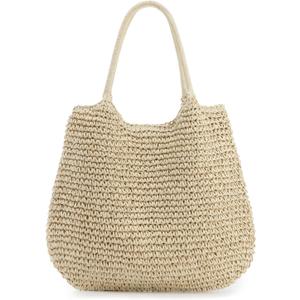 Freie Liebe Summer Straw Beach Bags for Women Large Woven Shoulder Handbags Boho Tote Bag for Vacation, Travel (Beige)