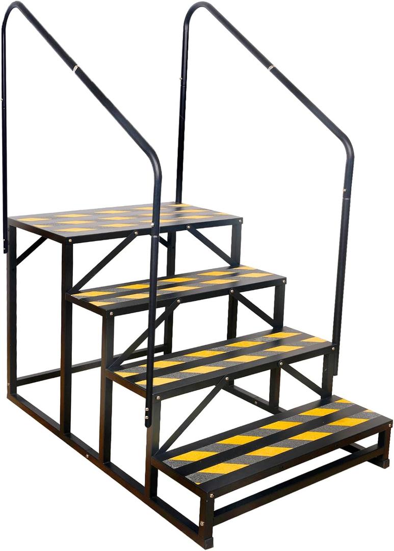 TOCRETOARE RV Steps with Handrail, Hot Tub Steps with Handrail, Portable Stairs Steps for 5th Wheel RV, Mobile Home Stairs Outdoor RV Step (4 Steps with 2 Handrails)