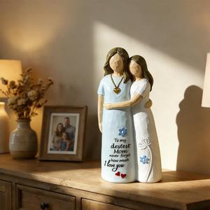 Hand-Painted Mother Daughter Embrace Resin Sculpture, Engraved I Love You,Perfect Birthday, Mother's Day, from Daughter,Heartwarming Home Decor Accent (Blue)