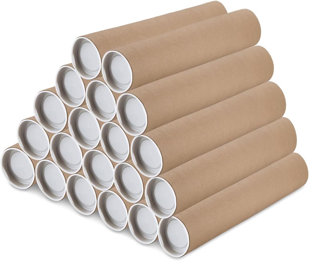 20 PCS Mailing Tubes, 2x20-Inch Kraft Paper Poster Tube, Cardboard Mailing Tube with Caps Shipping Tube for Shipping and Storage of Posters, Crafts, and Documents