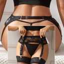 Women Floral Lace Garter Belt Plus Size Mesh Suspender Belt Set with 4 Straps Metal Clip for Thigh Highs (Black)