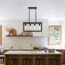 Lanhall Dining Room Light Fixture 4 Light Black Farmhouse Chandelier Modern Kitchen Island Pendant Lighting Rectangular Hanging Lights for Kitchen Dining Room Adjustable Height Metal E26 Base