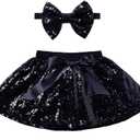 Cilucu Baby Girls Skirts Sparkly Sequin Kids Birthday Party Skirts Girls Princess Mini Skirts (Black, XXL)