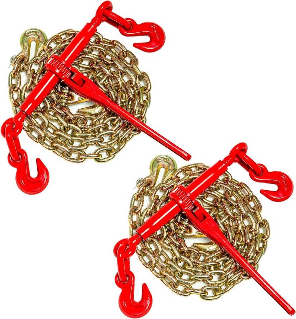 Chain Binder Kit 5/16in -3/8in Grade 70 and 5/16"10ft Chains Includes Ratchet Load Binders lbs Working Strength (2) Binders and (2) G70 5/16in Chains for Industrial Agricultural Towing Applications