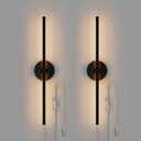 ZAGO Plug in or Hardwired Linear Wall Sconce: 24 Inch LED Indoor Modern Linear Wall Lights Set of Two with On/Off Switch, 5CCT Switchable, Matte Black, Dimmable for Living Room, Bedroom, Hallway
