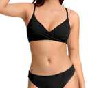 Beautikini Period Swimwear Twist V Neck Bikini Sets Two Piece Menstrual Leakproof Swimsuits Bathing Suit for Teen Girls (Black, XS)
