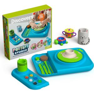 Discovery Pottery Studio Motorized Clay Art Station  Complete Set with Pottery Wheel, 3 Molds, Tools, Paints, & Air-Dry Clay for Kids| Arts and Crafts Toy for Boys Girls| Art Supplies Activity Kit