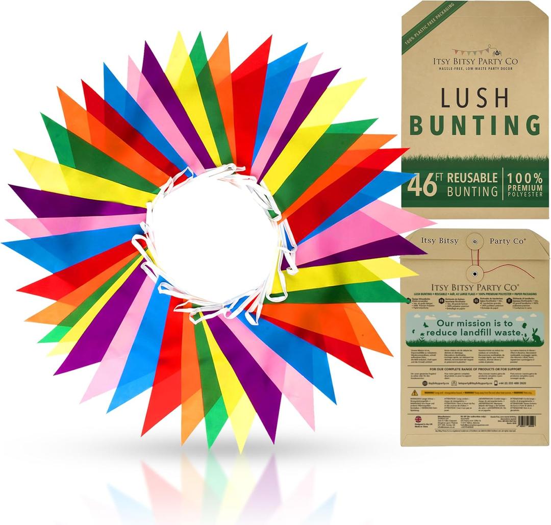 Premium Reusable Pennant Banner Flags - Multicolor Pennant Flag Banner - Outdoor Party Decorations, Rainbow Birthday Decorations, Field Day, Grand Opening, Carnival Theme Garland (46ft,42 Large Flags)