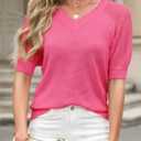 Dokotoo Women's Casual Short Sleeve Loose Crochet Tunic Tops Lightweight Knit Pullover Sweater Blouses (Pink, S)