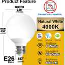 ILC G25 Globe Light Bulbs, App-Controlled Vanity Light Bulbs via Bluetooth Mesh,1600 Million Colors, 600LM, 6W, 60W Equivalent, 4000K Natural White, CRI>95+, E26 Base, Dimming via app only, 6 Pack
