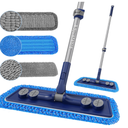 FORSPEEDER Microfiber Mops for Floor Cleaning  Dust Mop for Hardwood Floors with 55” Adjustable Handle 3 Thickened Washable Pads  Wet Dry Mopping for Pet Hairs Walls Tile Wood Laminate Home Kitchen