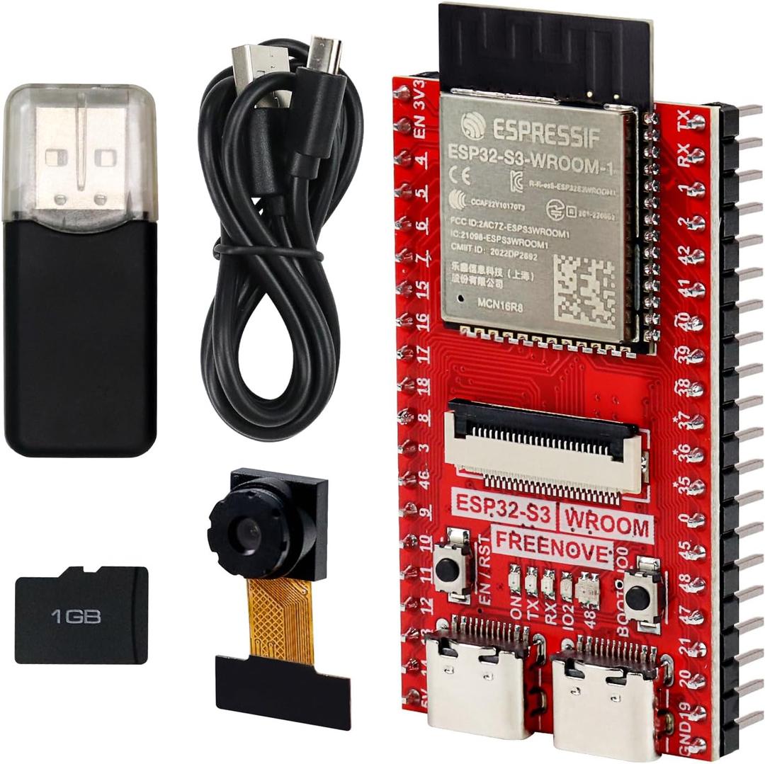 Freenove ESP32-S3 ESP32 S3 CAM Board (16 MB Flash), Dual-core 32-bit 240 MHz Microcontroller, Onboard Camera Wireless, Python C Code, Example Projects Tutorial