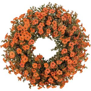 26 Inch Fall Wreath for Front Door, Autumn Harvest Wreaths with Eucalyptus Leaves, Orange Mums, Artificial Wreath for Indoor Outdoor Porch Home Thanksgiving Farmhouse Decorations
