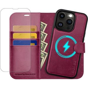 OCASE for iPhone 13 Pro Detachable Wallet Case with Card Holder, [2 in 1] PU Leather Flip Folio Case with RFID Blocking Magnetic Stand Removable Shockproof Phone Cover 6.1 Inch, Burgundy