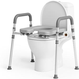 Toilet Seat Riser with Handles,Raised Toilet Seat for Seniors with Adjustable Height & Width, 400 lb Capacity Handicap Elevated Toilet Seat for Elderly, Pregnant, Fit Any Toilet (Gray)
