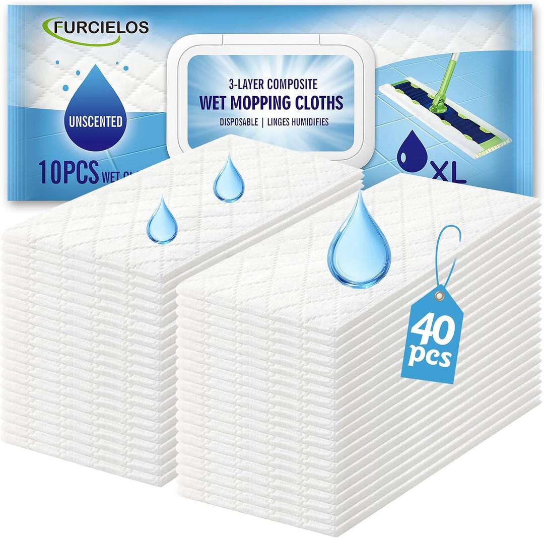 40 Count XL Heavy Duty Wet Mopping Cloths Refill Compatible with Swiffer Sweeper XL Mop, Disposable Wet Pads Refill X-Large Size for Multi-Surface Floor Cleaning, Unscented