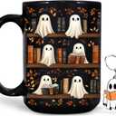 Hyturtle Cute Ghost Read Book Mug - Black Coffee Cup Ceramic Mug 15 Oz And Keychain - Book Gifts For Women Lover - Bookish Gift For Bookworm Librarian - Inspirational Librarian Present For Halloween