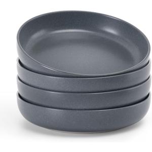 famiware Milkyway Pasta Bowls Set of 4, 8.5" Large Salad Bowls, Double Reactive Glaze, Stackable, Ideal for Housewarming, Festivals, Matte Dark Charcoal