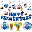 Father's Day Decorations, Happy Fathers day Banner Balloons Set Hanging Swirls Blue Double Sided for Father's Day Decorations