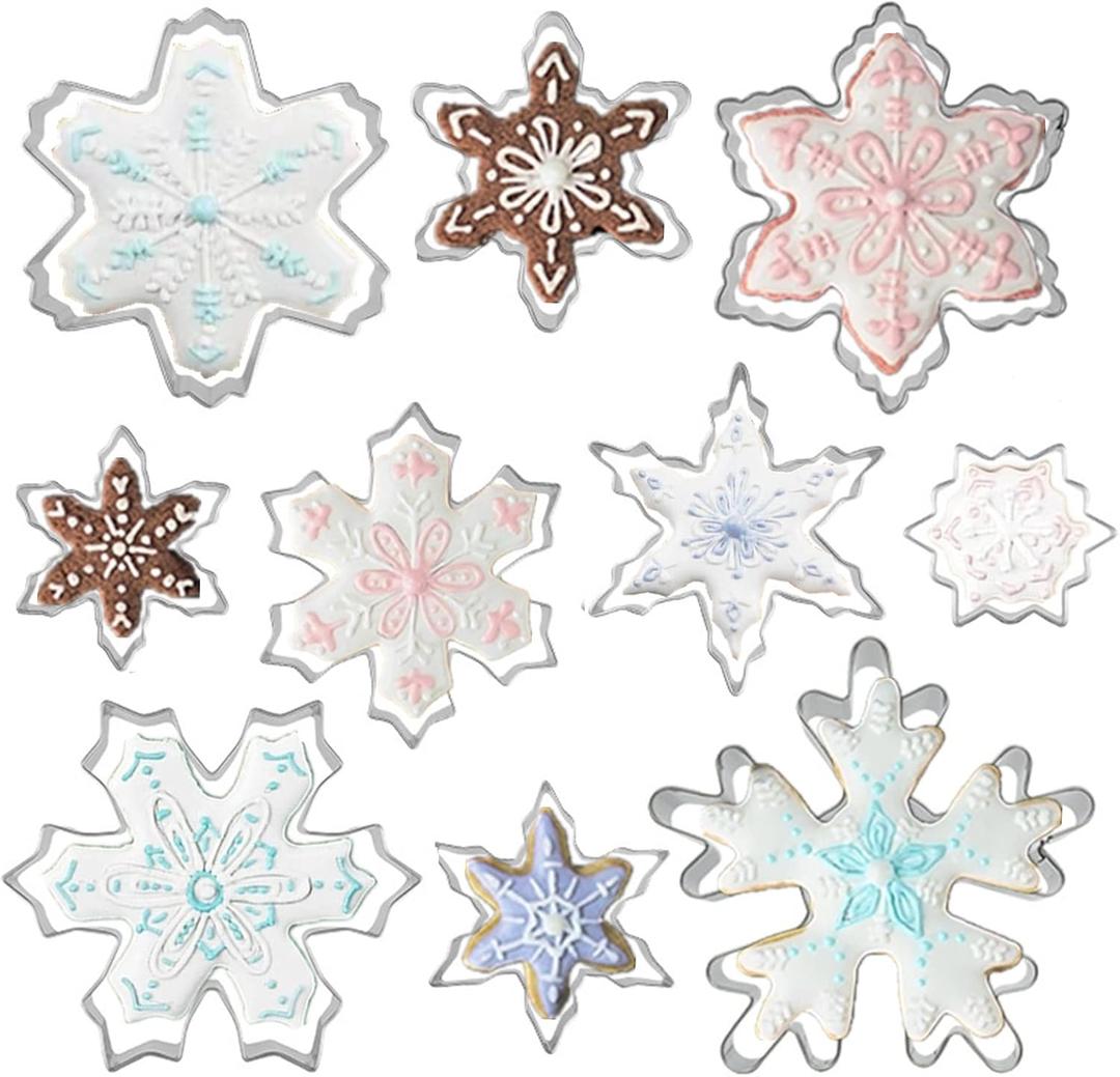 Snowflake Cookie Cutters Set of 10 pcs, Stainless Steel Snowflake Shaped Christmas Holiday Baking Molds for Fondant & DIY Crafts