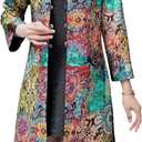 Women's Abstract Flowers Tri-button Crinkled Reversible Chinese Jacket (X-Large, Multicolor)