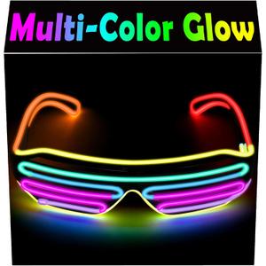 YouRfocus LED Light Up Glow in the Dark Neon Rave Glasses for Party, EDM, Halloween and Christmas (Shutter Multi-color)