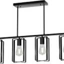 4-Lights Farmhouse Kitchen Light Fixtures Over Island, Adjustable Height Dining Room Chandelier Over Table with Flexible Shade, Hanging Pendent Lighting Over Bar, Black