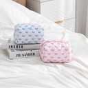 Cute Small Floral Cotton Makeup Bag, Quilted Zipper Pouch with Coquette Bear for Women and Girls, Kawaii Travel Cosmetic Bags for Purse(12White-pink bow)