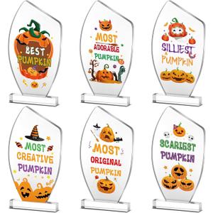 Pinkunn 6 Pcs Acrylic Halloween Trophy Awards, 7.3'' Halloween Contest Trophies Award Prize Medals for Adults Contest Winner Party Supplies(Pumpkin)