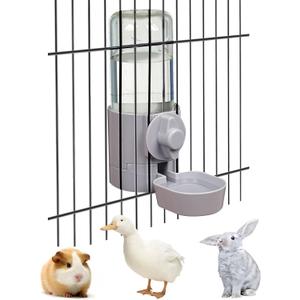 Rabbit Water Bottle 17 OZ Bunny Hanging Water Fountain Automatic Guinea Pig Water Dispenser No Leak Drinking Feeder for Bunny Chinchilla Hamsters Cat Dog Small Animals(Grey)