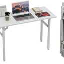 TEMI Small Computer Desk Folding Table - 43.3" Foldable Office Desk, No Assembly, Perfect for Small Spaces in Bedroom, Dorm, or Apartment, Portable Mini Desk or Study Table with Compact Design, White