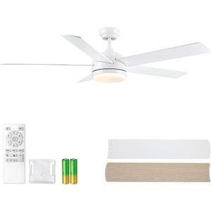 YUHAO 60 Inch White Ceiling Fan with Light and Remote Control.Noiseless,Dimmable,3CCT,6 Speeds Reversible, DC Ceiling Fans for Indoor or Covered Outdoor Use.ETL Listed