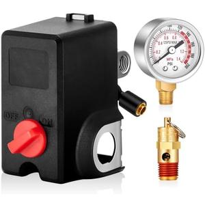 Relaxweex Air Compressor Pressure Switch 26 Amps 120/240 Volts 120-155 Psi with 0-200 Psi Air Gauge 1/8''NPT and Safety pressure relief Valve 1/4 Male NPT