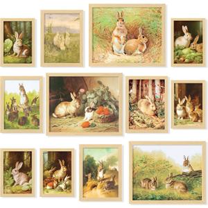 97 Decor Bunny Easter Wall Art - Nursery Bunny Pictures Wall Decor, Vintage Rabbit Art Print, Rustic Bunny Rabbit Poster, Farmhouse Spring Gallery Painting Artwork for Easter Decorations (Unframed)