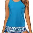 Yonique 3 Piece Tankini Swimsuits for Women Swim Tank Top Bathing Suits with Boy Shorts and Bra Athletic Swimwear size XXL
