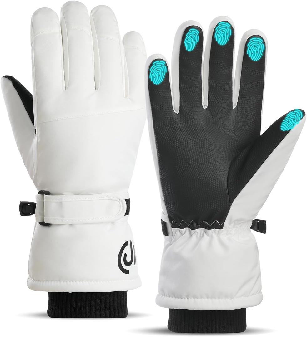 Winter Driving Ski Gloves for Men & Women, Waterproof Insulated Cold Weather Work Gloves, Touchscreen Snow Gloves for Driving, Skiing, Snowboarding, Running, Cycling, Winter Work (One Size, 5 White)