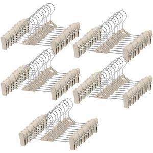 Pants Hangers with Clips 50 Pack - Space Saving Stackable Shorts Skirt Hangers with Clips - Non-Slip, Adjustable for Men, Women, Kids, Children, Baby, Beige