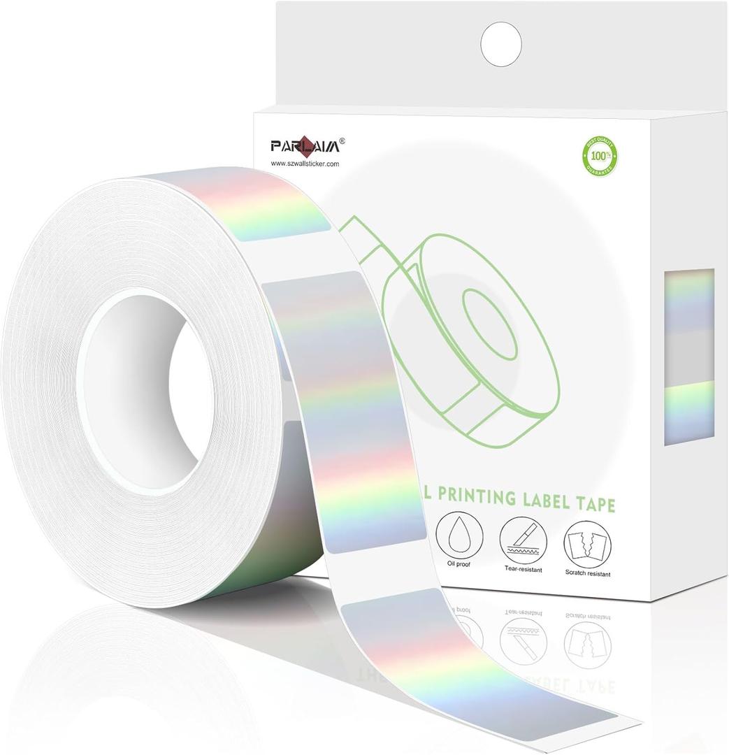 PARLAIM Label Maker Tape, Adhesive Holographic Silver Label Paper 0.55"X1.57" (14 X 40mm) 160Labels/Roll, Compatible for D30 Label Printer, Thermal Paper for for Home Office Small Business