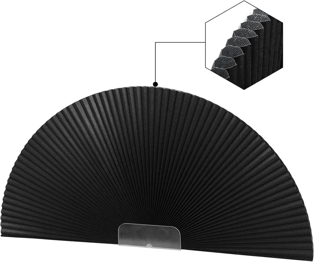 Arch Window Shades Blackout Half Circle Cellular Shades, Pleated Blinds Half Moon Window Shades for Semi Circle Windows, Easy Cut and Install, (Radius: 36", Black)