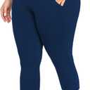 MOREFEEL Capri Plus Size Leggings for Women with Pockets-Stretchy XL-4XL Tummy Control High Waist Workout Black Yoga Pants (04 Navy Blue) XXL