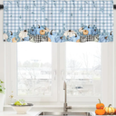 Pack Of 3 Quimoy Fall Kitchen Valance 54 x 18 Inch, Blue White Plaid Curtains with Rod Pocket, Autumn Pumpkin Valances Curtain for Windows, Fall Thanksgiving Valances for Home Kitchen Windows Decor