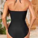 Smismivo Strapless Tummy Control Swimsuit for Women Bandeau or Halter Cutout One Piece Bathing Suits Color Block Sexy 2025 (M)
