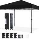 Yaheetech 10x10 1-Person Setup Pop Up Canopy Tent, Instant Portable Commercial Canopy Tent, Outdoor Gazebo with 1-Button Push, Wheeled Bag & 4 Sandbags for Home, Party & Outdoor Activities, Black