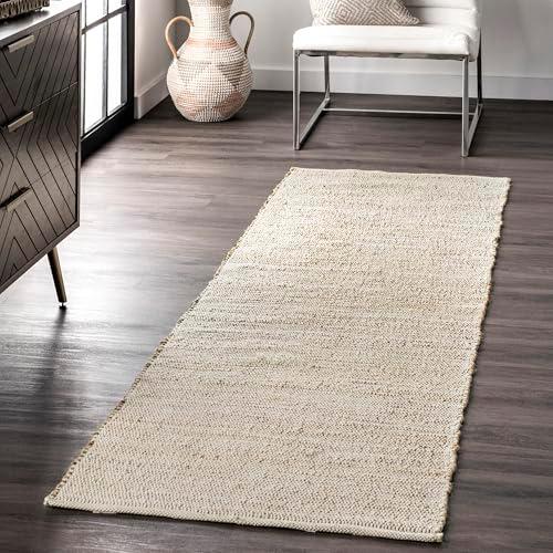 nuLOOM 2'6" x 8' Elfriede Jute & Cotton Hand Woven Area Rug, Natural, Solid Rustic Farmhouse Style, Weaved Design, Natural Fiber, For Bedroom, Living Room, Dining Room, Hallway, Office, Entryway