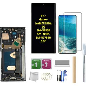 for Glaxy Note20 Ultra LCD Screen with Frame Replacement for Samsung Galaxy Note20 Ultra 5G SM-N986B SM-N985 SM-N986U 6.9" LCD Screen Display Touch Digitizer with Frame+Tool (Black)