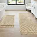 H.VERSAILTEX Waffle Bath Mat Super Absorbent Boho Bath Mat Non Slip Bath Rugs for Bathroom Floor Machine Washable Dry Fast Bathroom Rugs with Tassels (47 x 17 Plus 17 x 24 Inches, Sand)