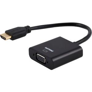 PHILIPS HDMI to VGA Adapter, Male to Female, Compatible for Computer, Desktop, Laptop, PC, Monitor, Projector, HDTV, Chromebook, Roku, VGA Cable Required, Black, SWV9200E/27 (1 Pack)