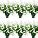 12 Bundles Artificial Flowers for Outdoors Summer Decor, Realistic UV Resistant Fake Plants Faux Plastic Flowers for Outside Planter Home Gardens Patio Porch Yards Spring Cemetery Decor(White)